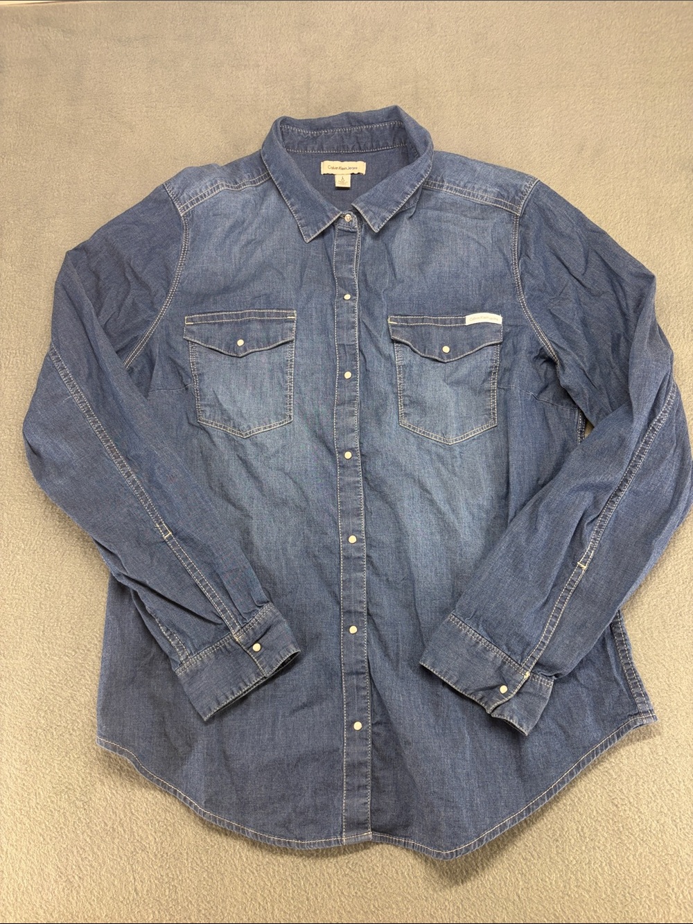 Calvin Klein Jeans Blue Chambray Western Button-Down Shirt Sz L